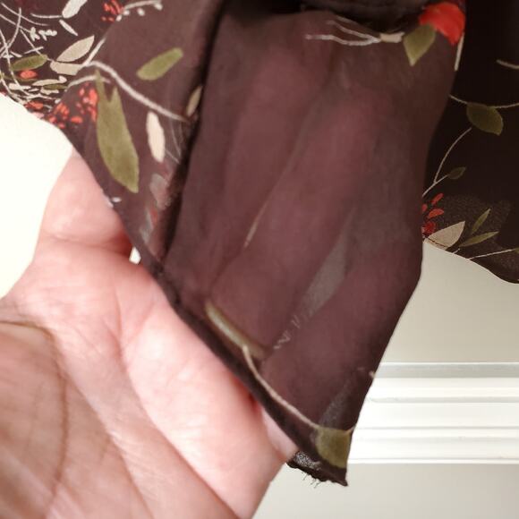 Women 90s Y2K Nature Fairy Goblincore Silk Blouse Top M  Brown Floral Sheer - Picture 3 of 14